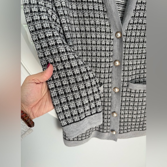 Talbots MINI PLAID MERINO WOOL CARDIGAN medium petite - Picture 6 of 10